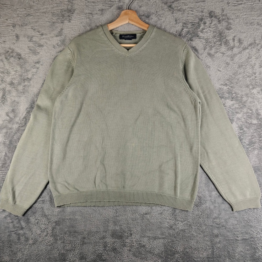 Brooks Brothers Sweater Mens M Green Pima Cotton V-Neck Long Sleeve Knit